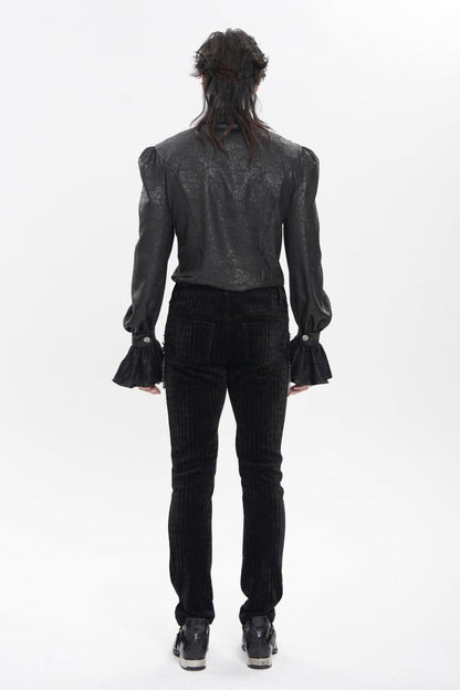 Black Cross Spider Turn-down Collar Long Trumpet Sleeves Printed Lace Men's Gothic Shirt