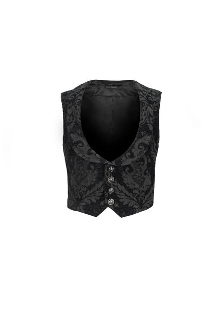 Black Metal Mushroom Button Waist Loop Jacquard Short Men's Gothic Waistcoat