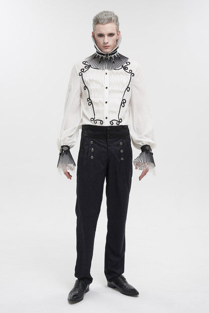 Black High Waist Jacquard Double Breasted Vintage Men's Punk Trousers