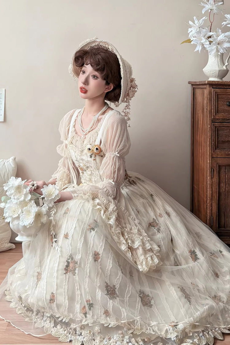 Apricot [Chloris] Printed Embroidered Lace Sweet Lolita Jsk Dress