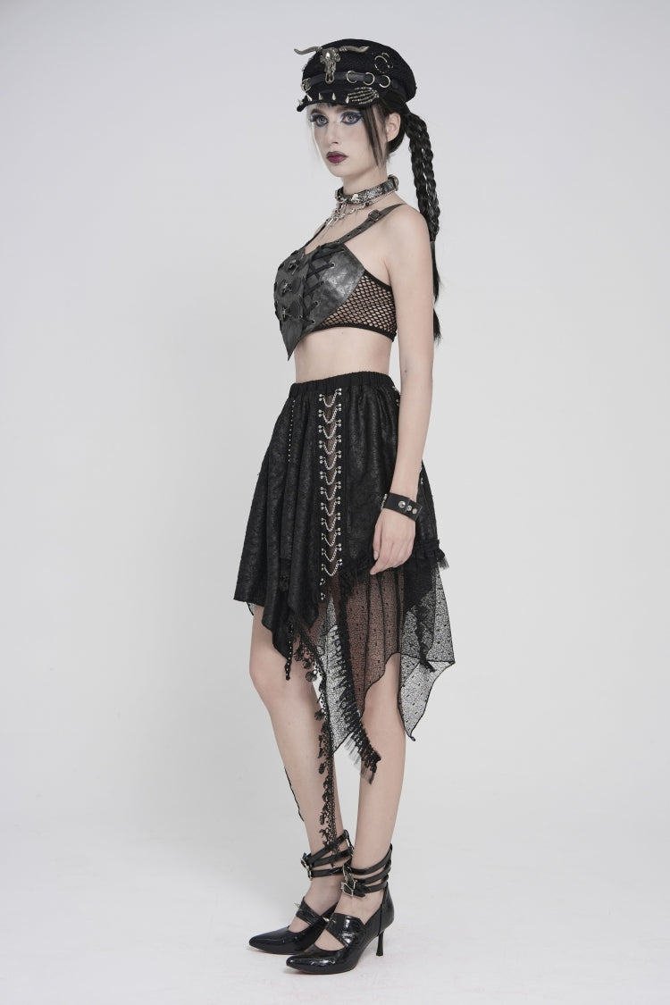 Black Lace-Up Slim Mesh Buckled Women's Punk Heart  Corset