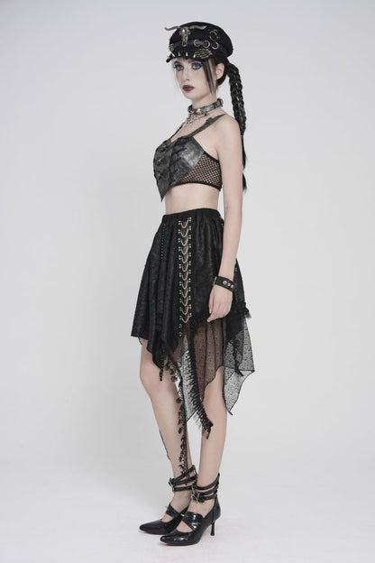 Black Lace-Up Slim Mesh Buckled Women's Punk Heart  Corset