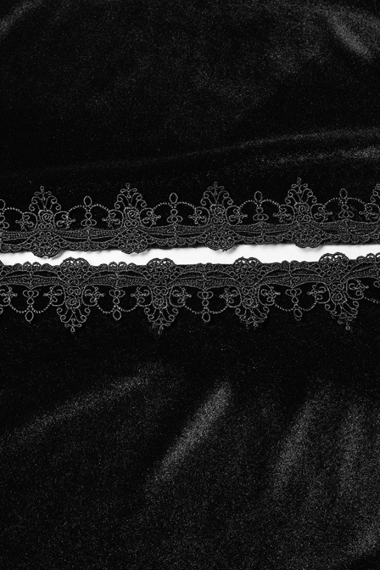 Black Floral Embroidery Diamante Velvet Hooded Women's Gothic Cloak