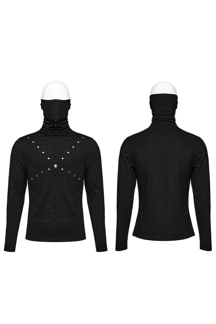 Black Long Sleeves Rivet Mesh Men's Punk Blouse with Undetachable Mask