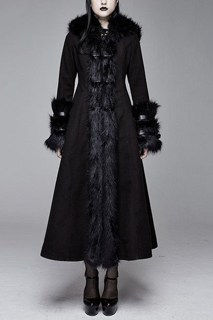 Black Gothic Double Faced Woolen Hooded Long Sexy Women Coat