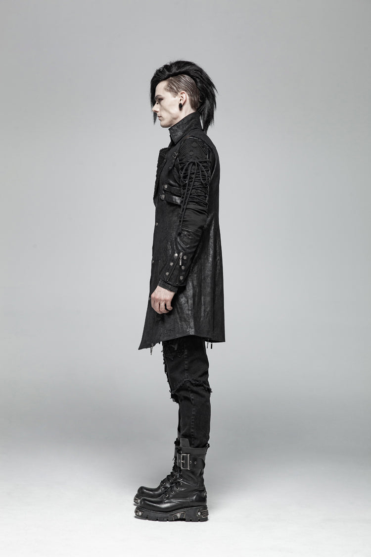 Black Metal Buckle Decoration Zipper Mens Steampunk Windbreaker Coat