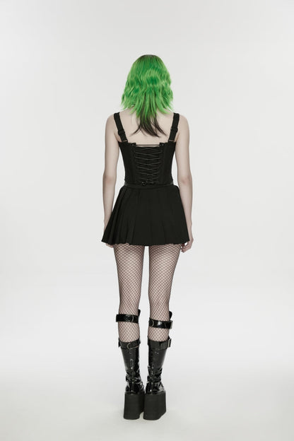 Black Lace-Up Slim Studded Zippered Eyelet Women's Punk Cool Corset