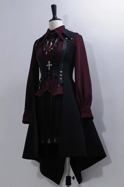 Black Lace-Up Slim Gothic Vintage Prince Ouji Lolita Long Vest