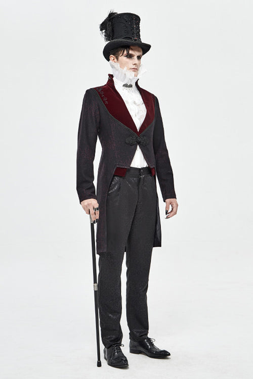 Black And Red Retro Embroidered Mens Gothic Coat