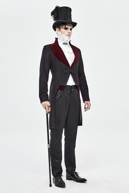 Black And Red Retro Embroidered Mens Gothic Coat