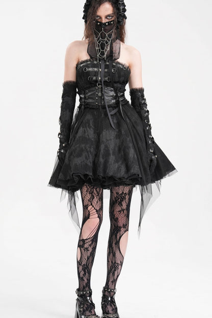 Black Halterneck Backless A-Line Women's Gothic Punk Short Dress