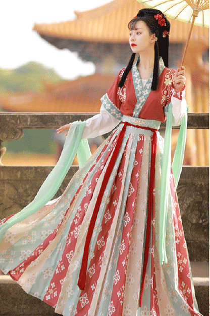 Ancient Tang Dynasty Embroidery Printing Sweet Hanfu Dress