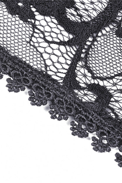 Black Long Puff Sleeves Sheer Floral Lace Lace-Up Women's Gothic Cape