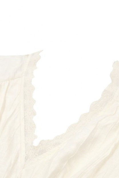 Beige V Collar Long Trumpet Sleeves Multi-Layered Lace-Up Women's Stempunk Blouse