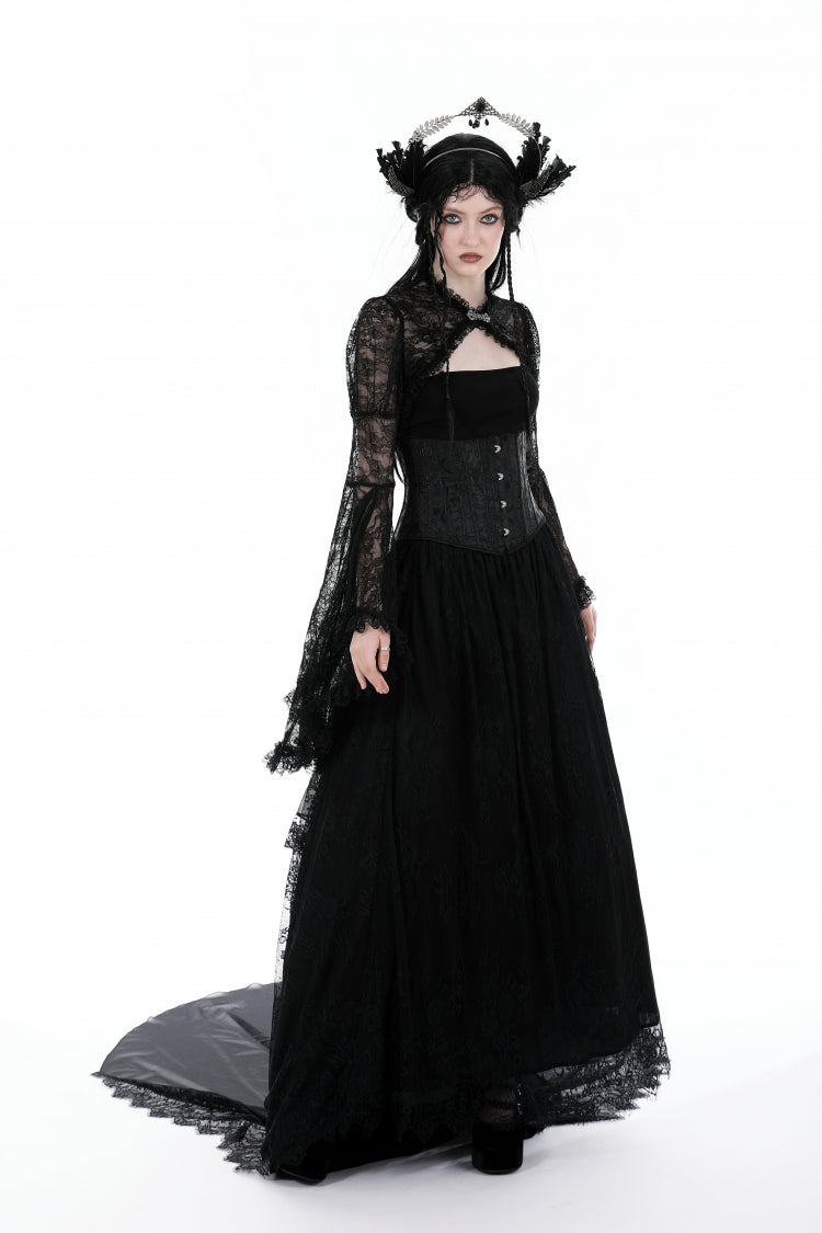 Black Long Flared Sleeves Ruffled Lace Women's Gothic Cape