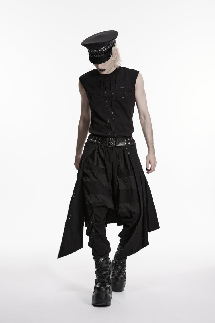 Black Lace-Up Irregular Ripped Men's Punk Skirt