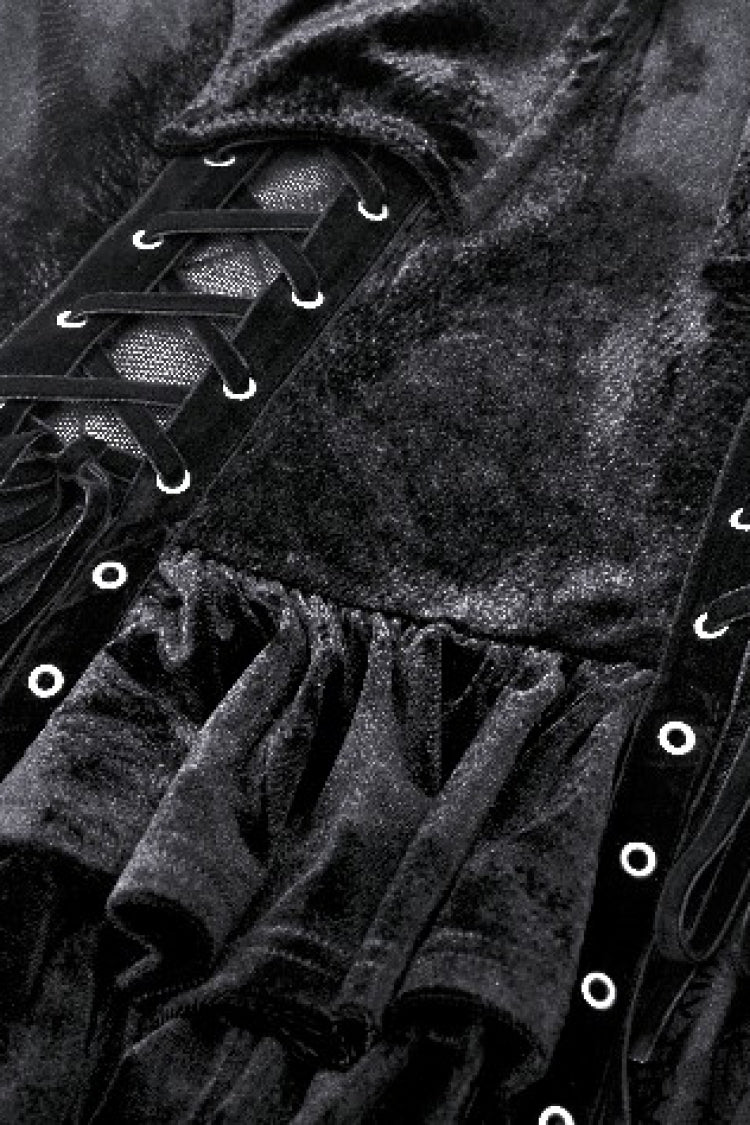 Black Long Sleeves Eyelets Side Slit Women's Gothic Maxi Dresses Wedding Dress