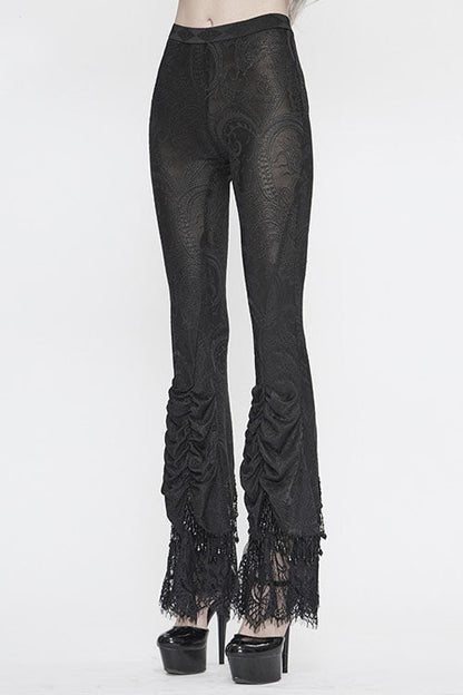Black Lace Beaded Pleated Gothic Womens Pants