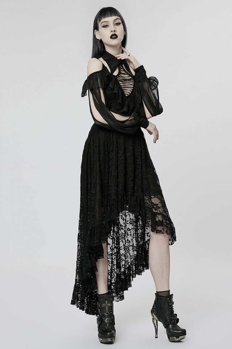 Black Off Shoulder Hollow Stitching Lace Irregular Women's Gothic Dress