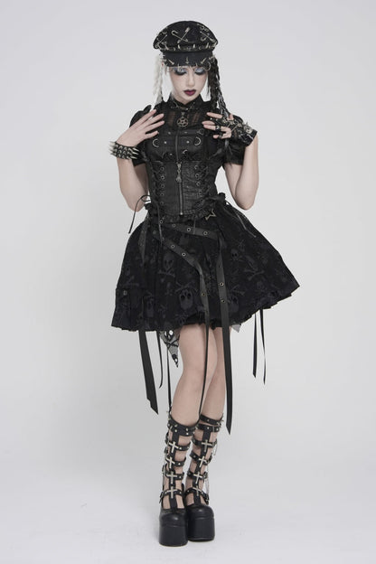 Black Bow Lace-Up Slim Zippered Women's Gothic Swallow-tailed Vest