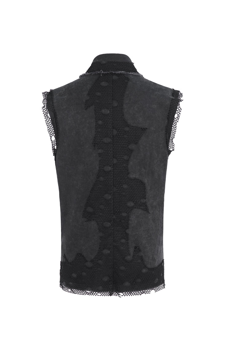 Black Lapel Collar Sleeveless Slim Men's Punk Vest