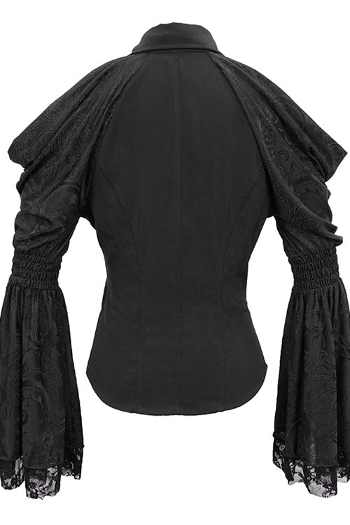 Black Off The Shoulder Trumpet Sleeves Sexy Womens Gothic Blouse