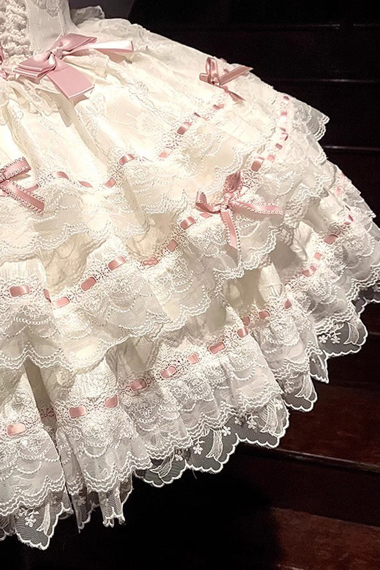 Apricot [Flora Isle Butterfly] Sleeveless Ruffle Bowknot Lace Lace-Up Sweet Elegant Lolita Jsk Dress