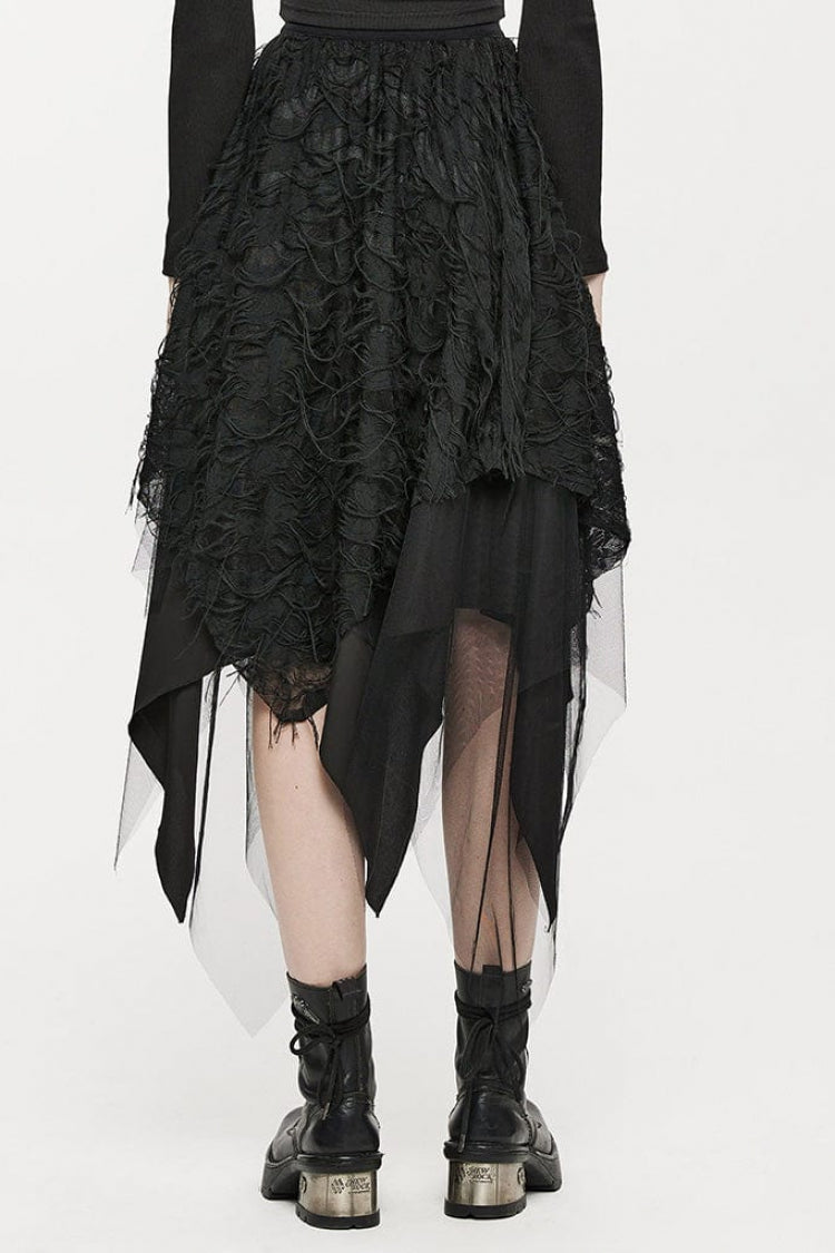 Black Butterfly Metal Buckle Irregular Hem Ripped Women's Punk Skirt