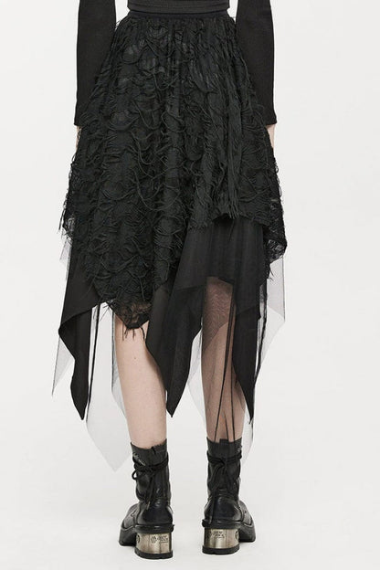 Black Butterfly Metal Buckle Irregular Hem Ripped Women's Punk Skirt