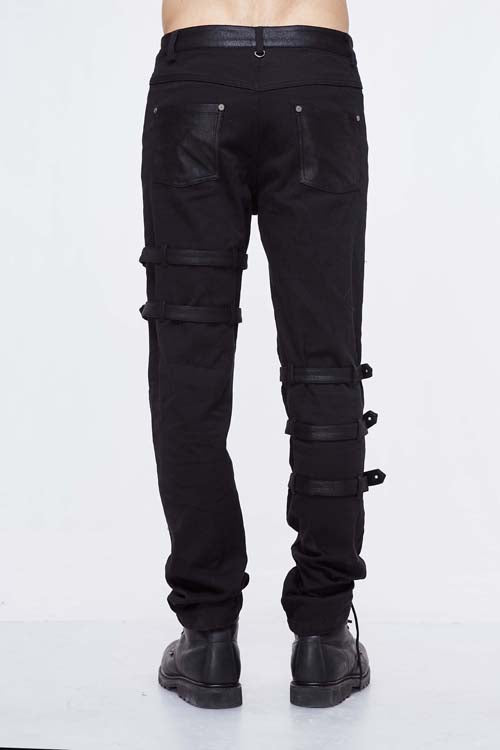 Black Asymmetric Loops Ragged Punk Rock Broken Holes Bandage Mens Pants