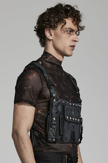 Black Nylon Camouflage Metal Rivets Men's Steampunk Backpack