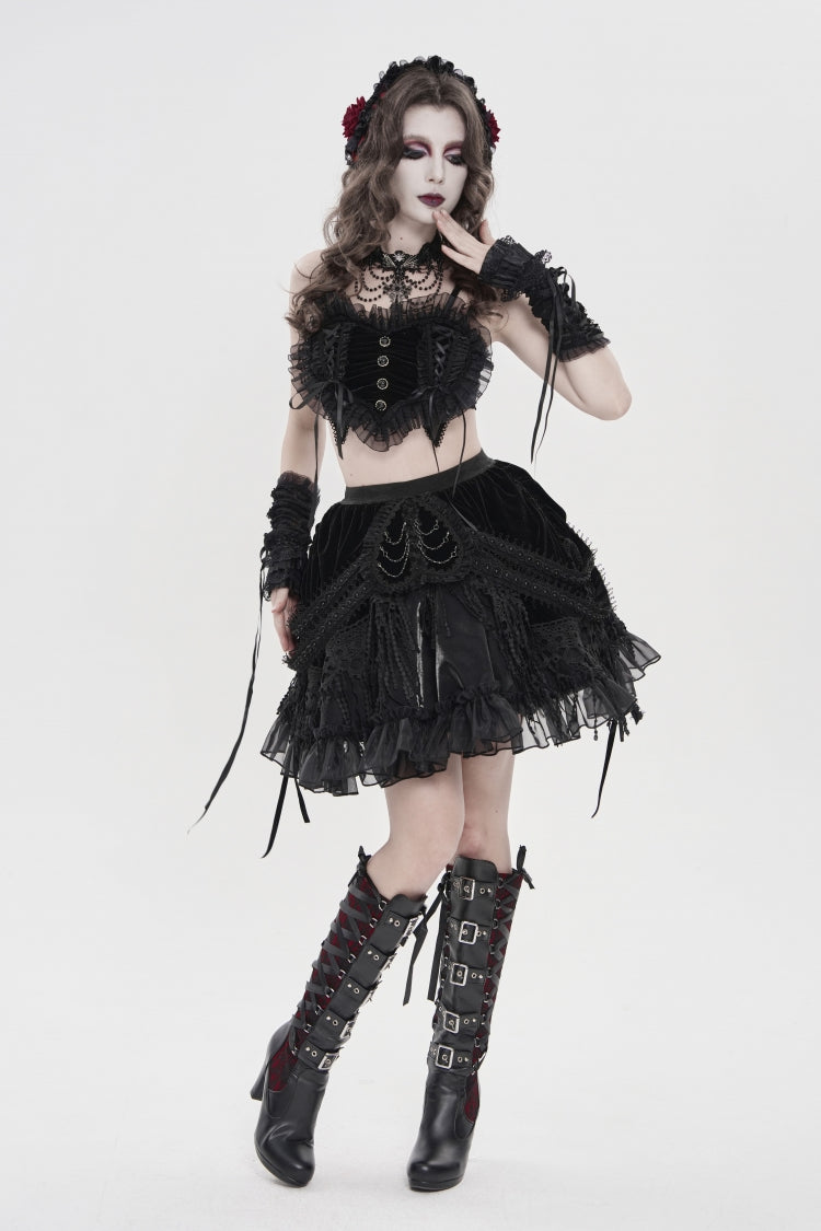 Black Multi-Layered  Tassels  Chain-Decorated Women's Gothic Skirt