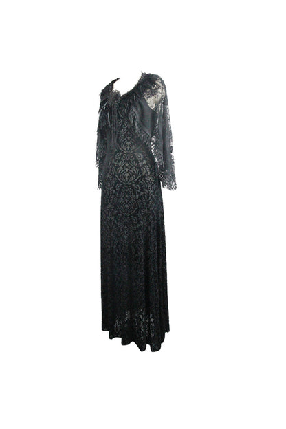 Black Lace Shawl Dark Pattern Velvet Women's Gothic Slip Dress