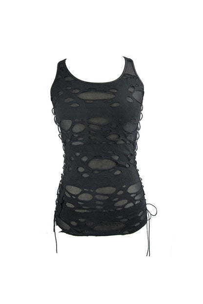 Black Broken Holes Side Lace Up Women's Punk Vest