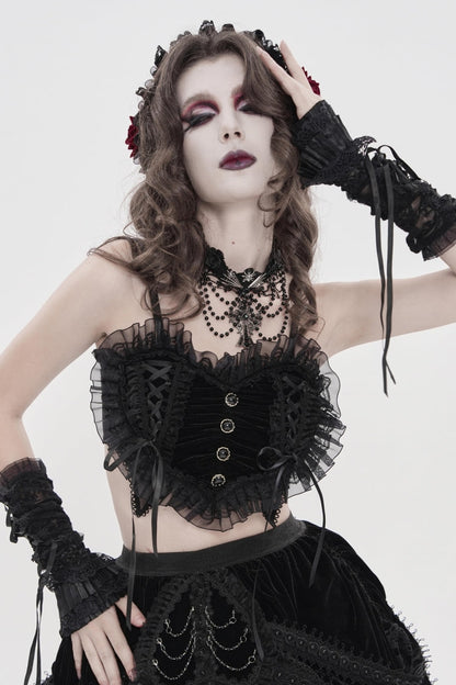 Black Off Shoulder Bow Lace Lace-Up Women's Gothic Ruffled Corset