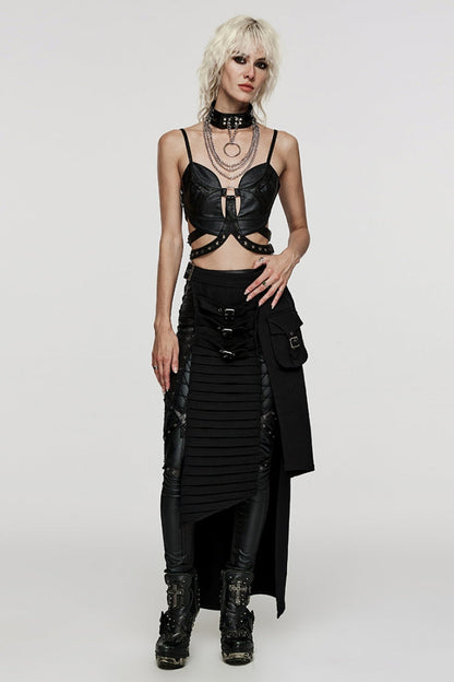 Black Adjustable Waist Irregular Metal Buckle Women's Steampunk Skirt