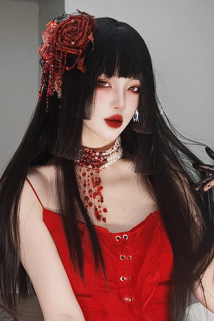 Black Layered Hime-Cut Vintage Elegant Princess Lolita Twin-Tail Wig