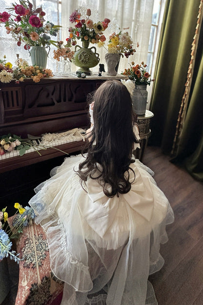 Apricot [Cream Cake] Sleeveless Multi-Layered Ruffle Bowknot Sweet Princess Lolita Jsk Dress Set