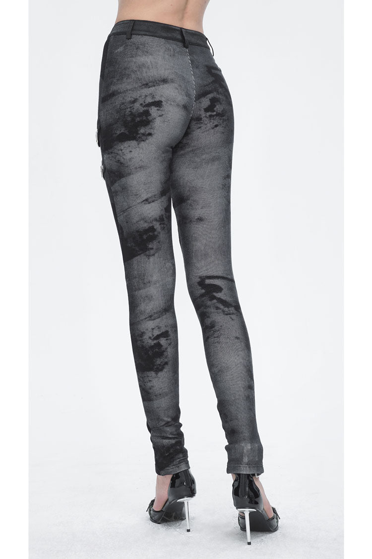 Black High Waisted Print Women's Punk Pants