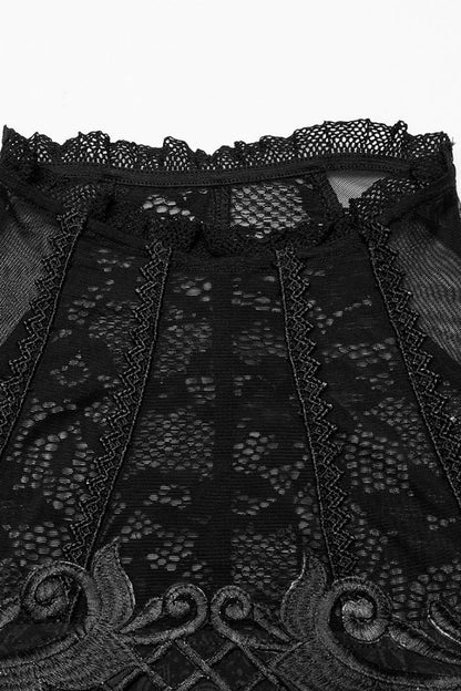 Black Off Shoulder Print Stitching Irregular Mesh Women's Gothic Dress