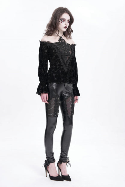 Black Off Shoulder Hollow Embroidery Women's Gothic Blouse