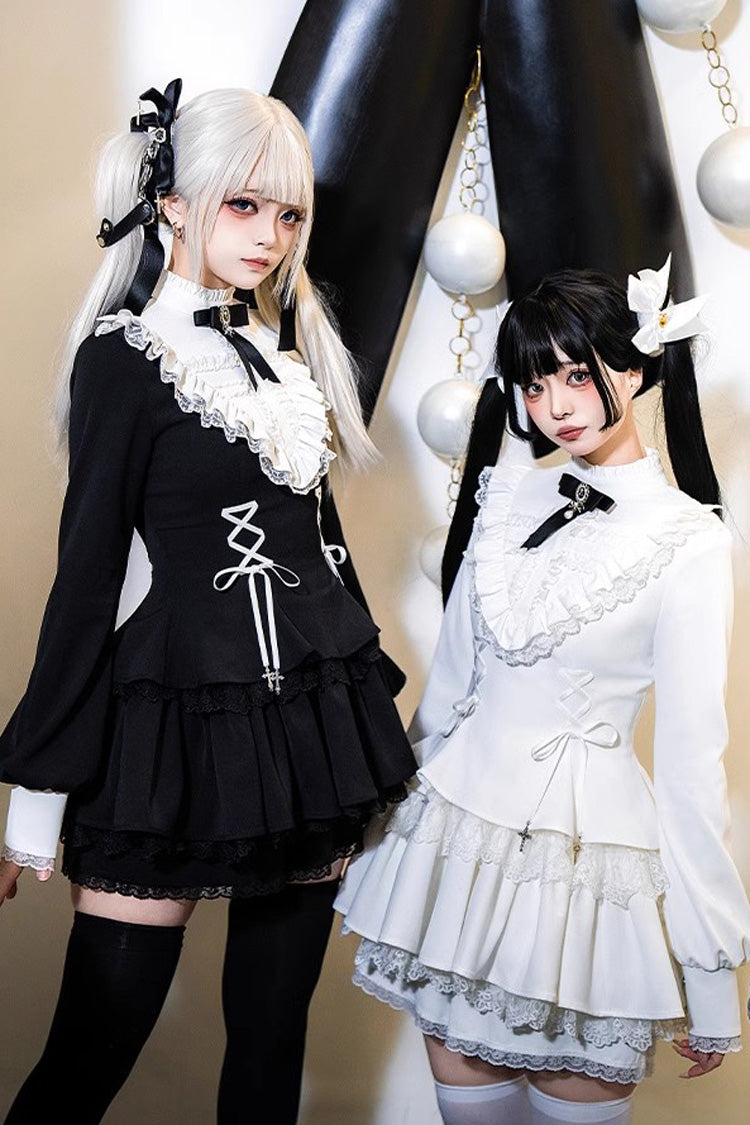 Black Long Sleeves Ruffle Lace-Up Sweet Handsome Lolita Dress