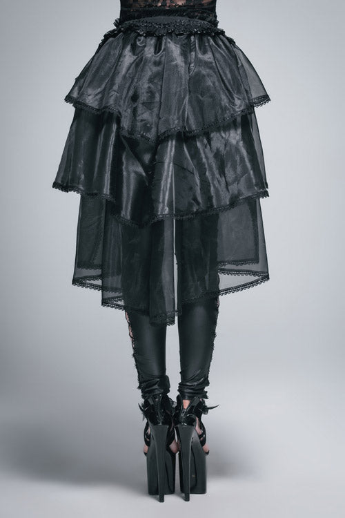 Black Gothic Elastic Waist Organza Swing Multi Layer Lace Sexy Puffy Womens Half Skirt