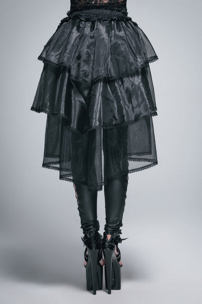 Black Gothic Elastic Waist Organza Swing Multi Layer Lace Sexy Puffy Womens Half Skirt