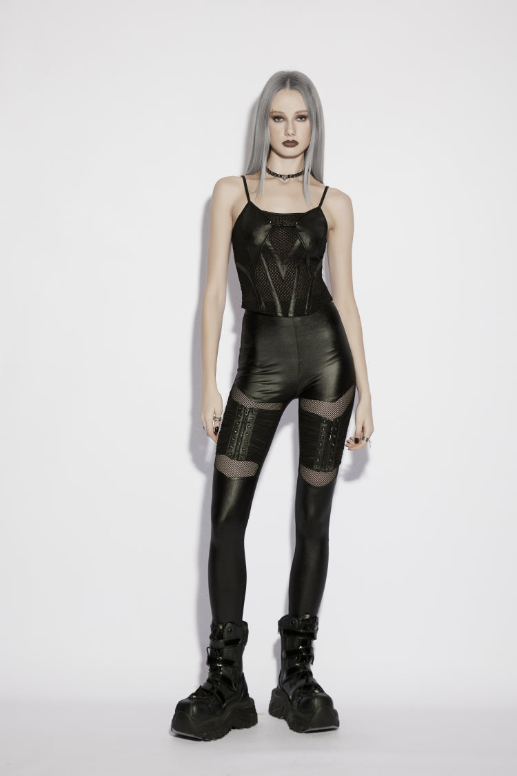 Black Off Shoulder Spliced Slim Mesh Eyelet Women's Punk Cool Corset