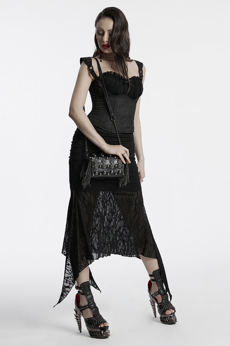 Black Beaded Rose Rivet Women's Gothic Faux Leather Clutches