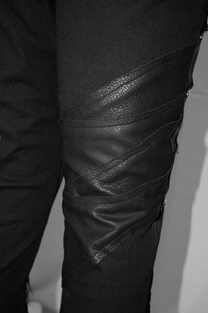 Black Heavy Metal Patchwork Hand Painted Pockets Mens Pants