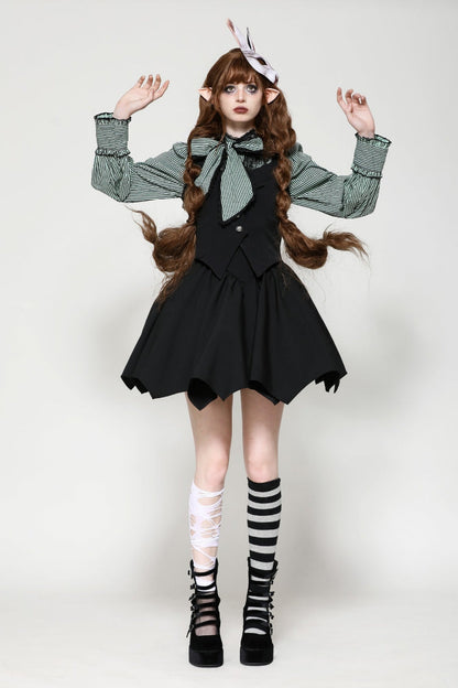 Black Lace-Up Buttons Back Bat Wings Women's Gothic Vest
