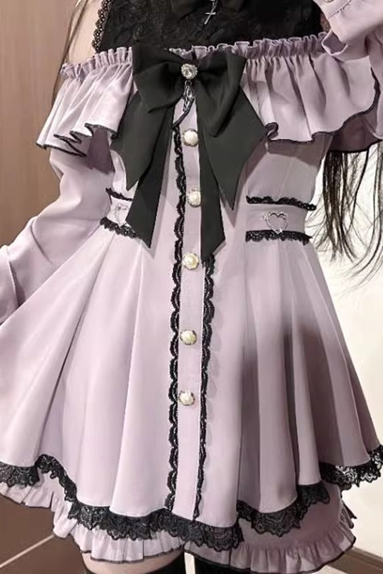 Black Long Sleeves Ruffle Stitching Lace Jirai Kei Japanese Strapless Dress Set