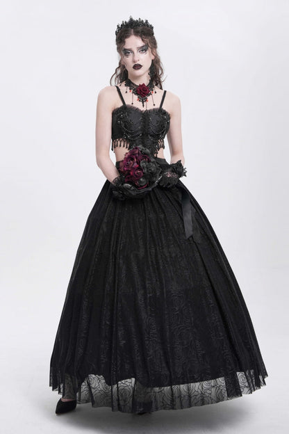 Black Jacquard Floral Embroidery Lace Ripped Women's Gothic Party Slip Dress
